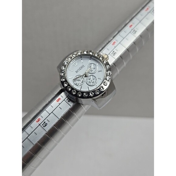 Bozhi Womens Ring Watch Silver Rhinestone Bezel Quartz New Battery Stretch Band main image 4